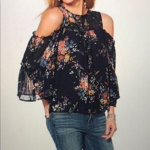Lucky Brand Cold Shoulder Floral Blouse